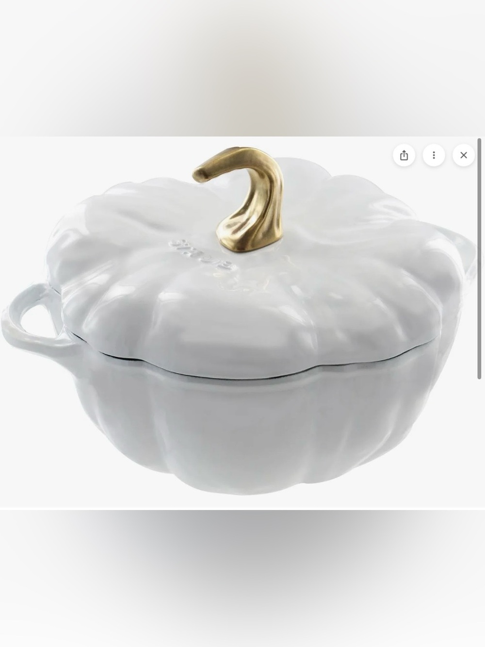 NIB Staub White Cast Iron Pumpkin Cocotte 3.5 Qt BRASS KNOB Discontinued